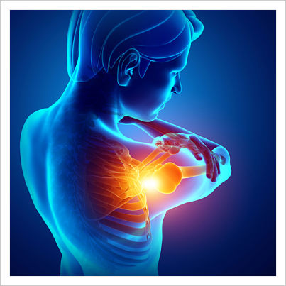 Digital person holding his arm near the upper shoulder.